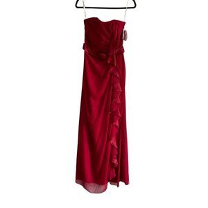 DAVID'S BRIDAL long strapless dress with front ruffle cascade size 4